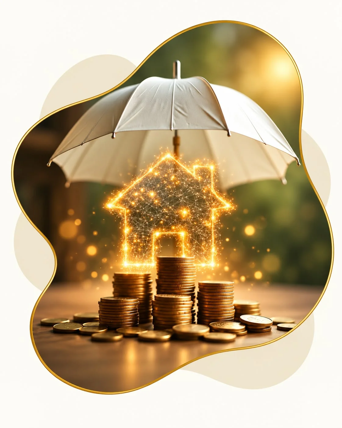 Illustration of a home under an umbrella representing landlord insurance and risk protection