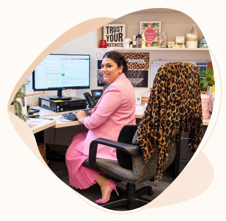 Sana Patel providing hands-on property management from her office